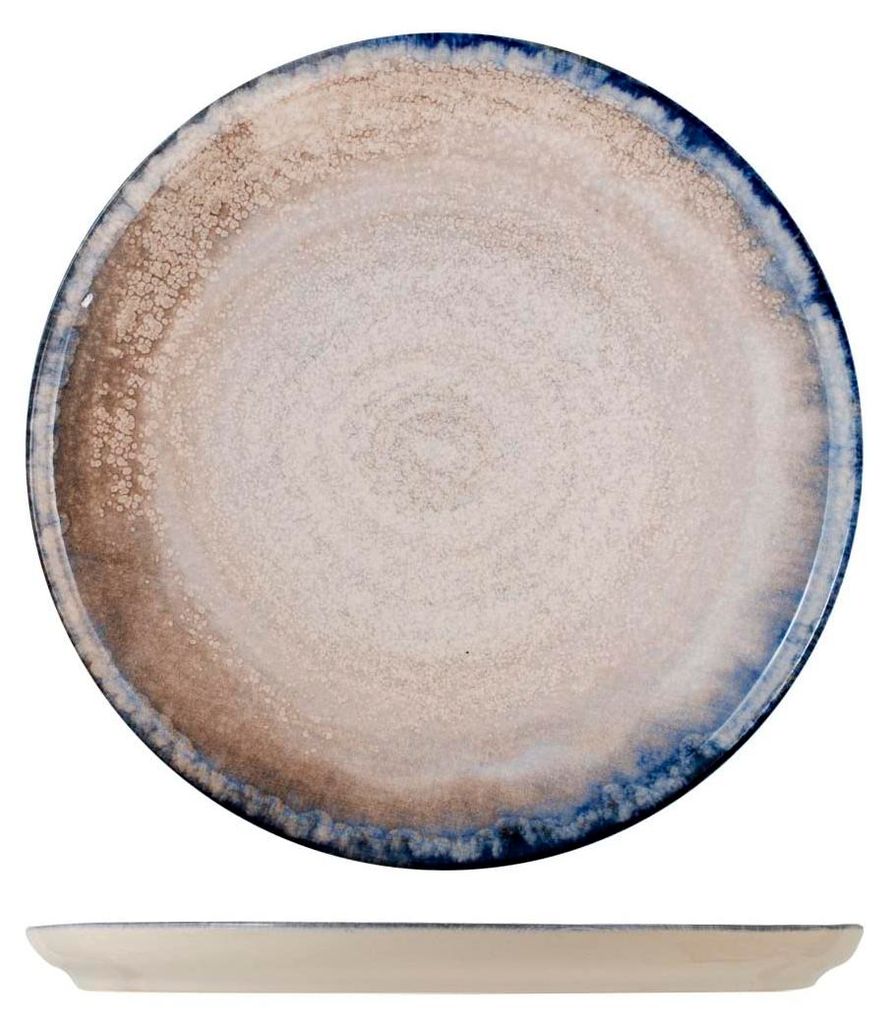 H&h Set mit 12 handgefertigten flachen Tellern aus blauem Steingut, 27 cm