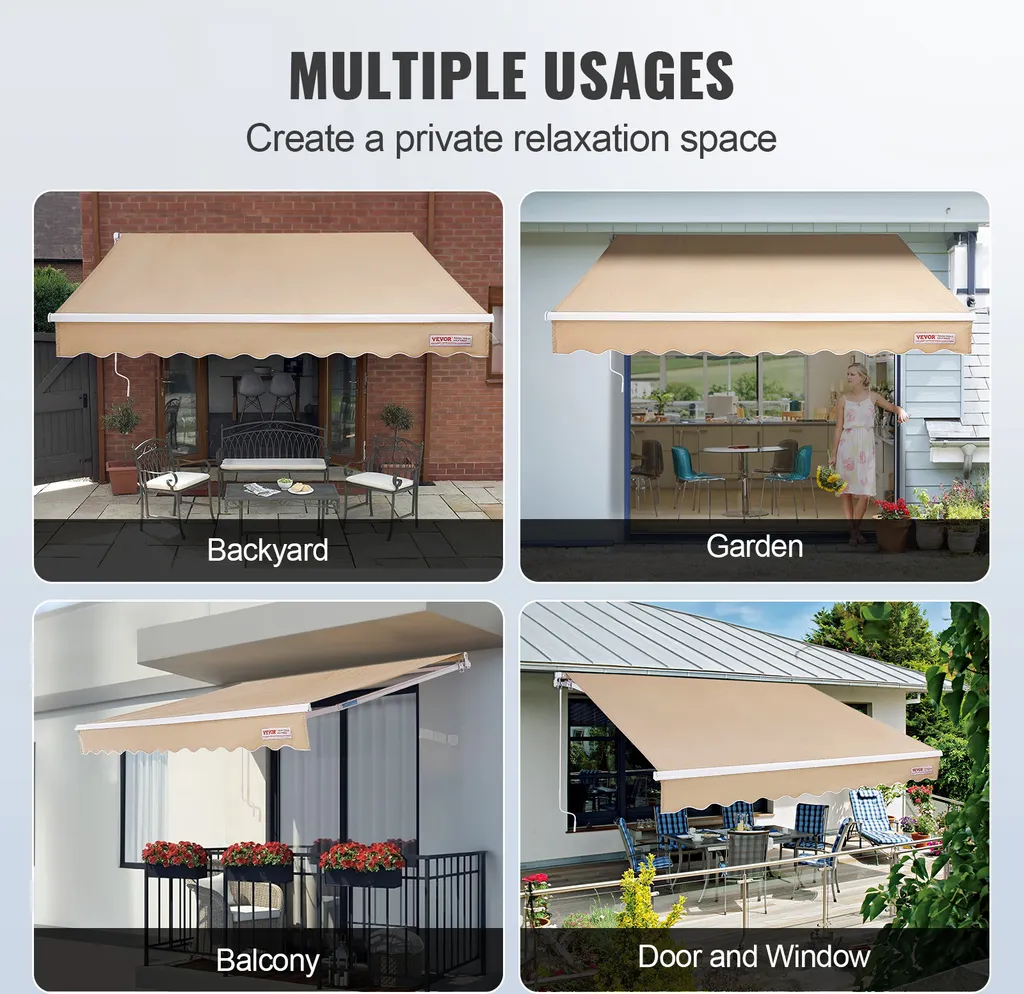 Store Extérieur Rétractable en Polyester Anti-UV avec Manivelle Fixe
