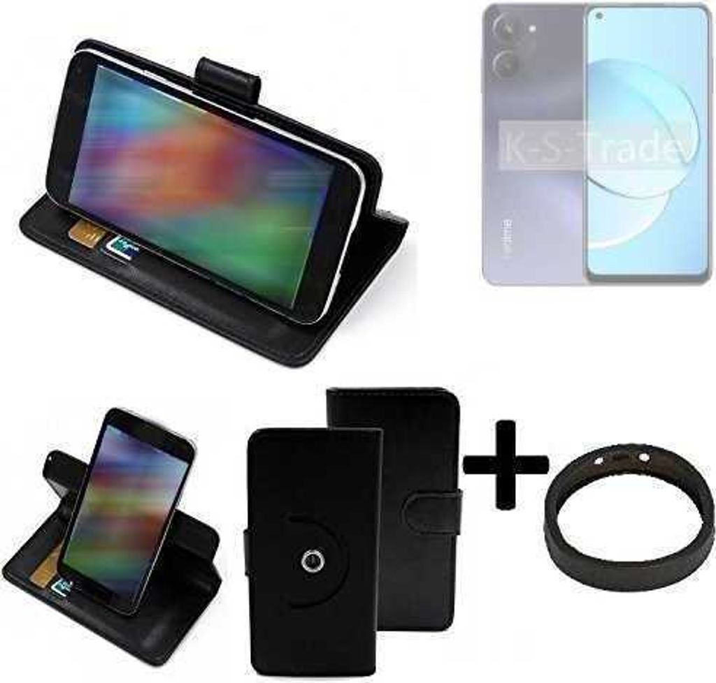 K-S-Trade Case Schutz Hülle kompatibel mit Realme 10 + Bumper Handy Hülle Flipcase Smartphone Cover Handy Schutz Tasche Walletcase schwarz