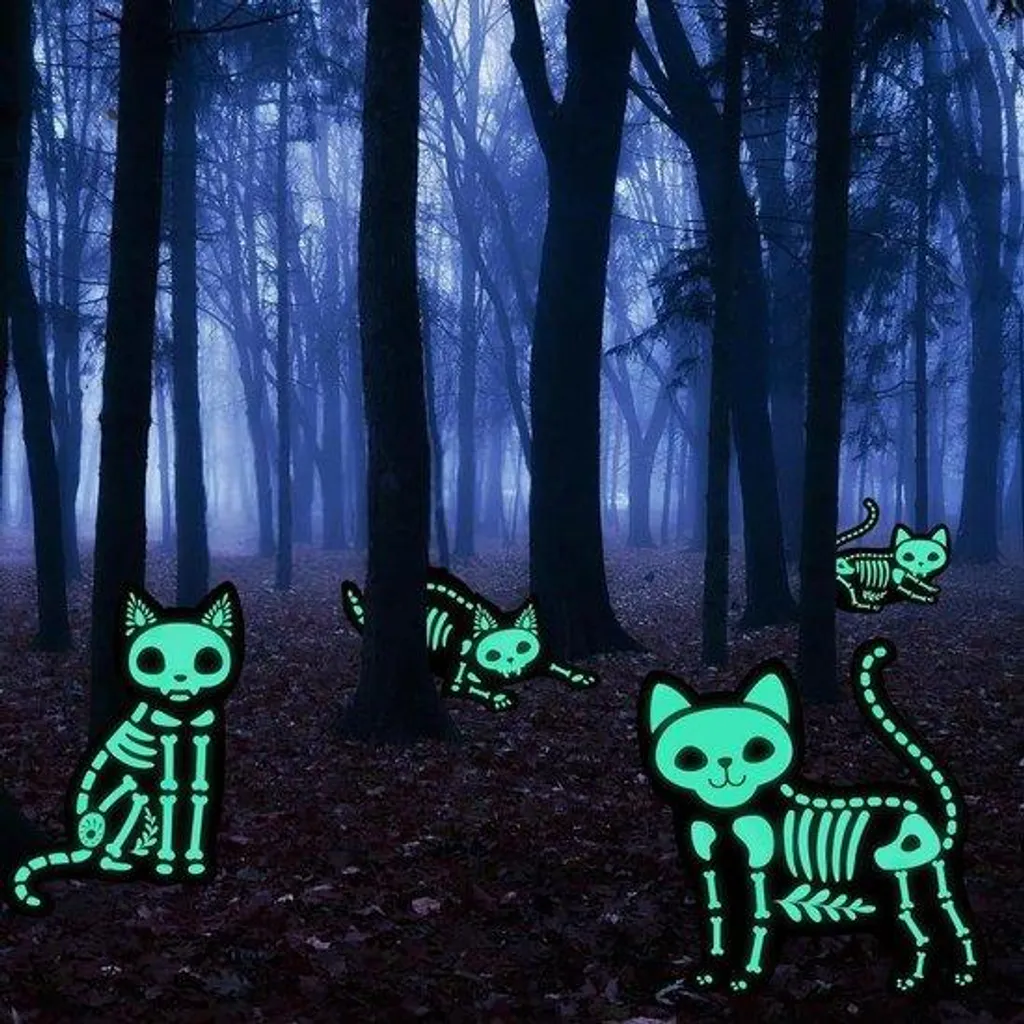 Décoration chat noir de jardin avec yeux verts réfléchissants - Lot de 3
