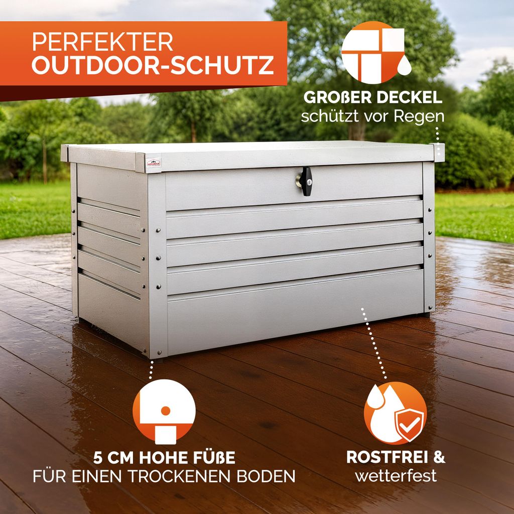 GARDEBRUK® Auflagenbox 385L Weiß 120x62cm Wetterfest