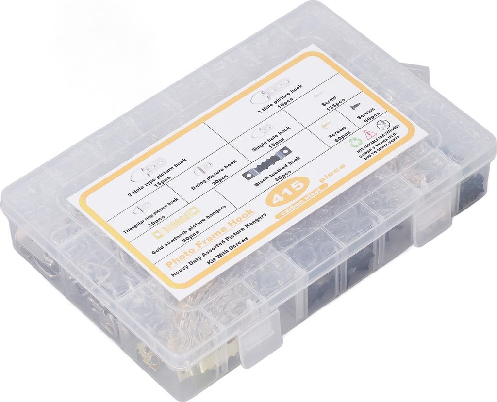 Bilderaufhänger-Set, robust, verschiedene Rahmenhaken mit Schrauben, transparente Box, 7 Modelle