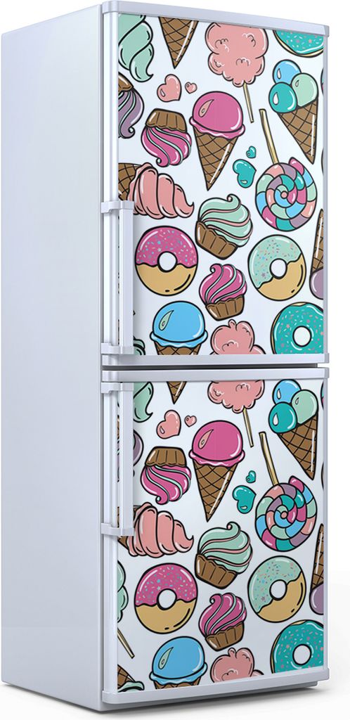 Kühlschrankdekoration 60x180 cm Aufkleber auf dem Kühlschrank - süße Eis und Krapfen