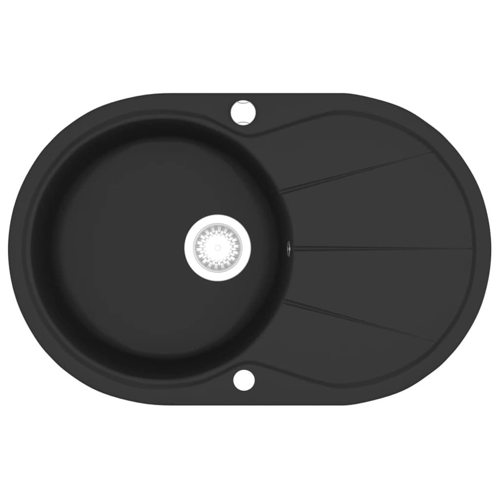 vidaXL Granit Évier de cuisine simple ovale noir Image du produit 