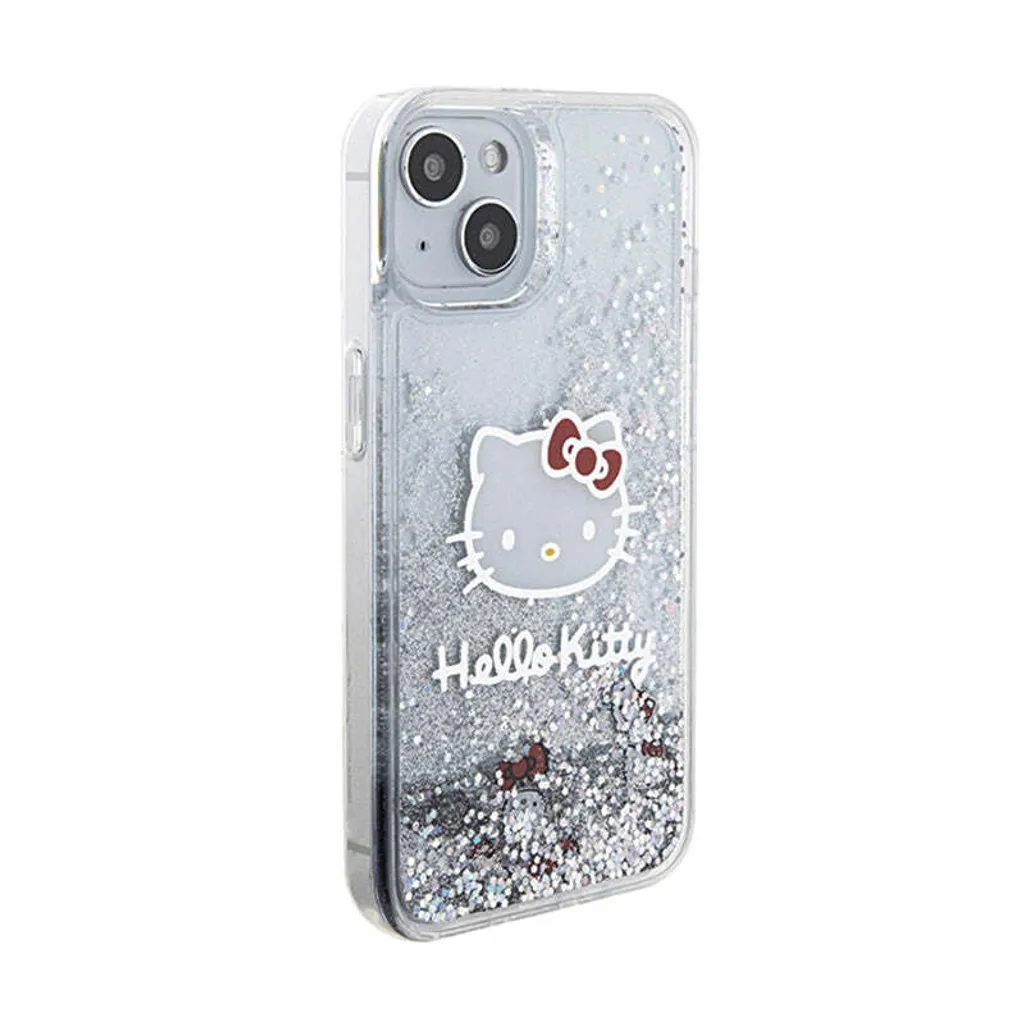 Hello Kitty Custodia iPhone 14/15/13 Argento Liquid Glitter Charms - 4