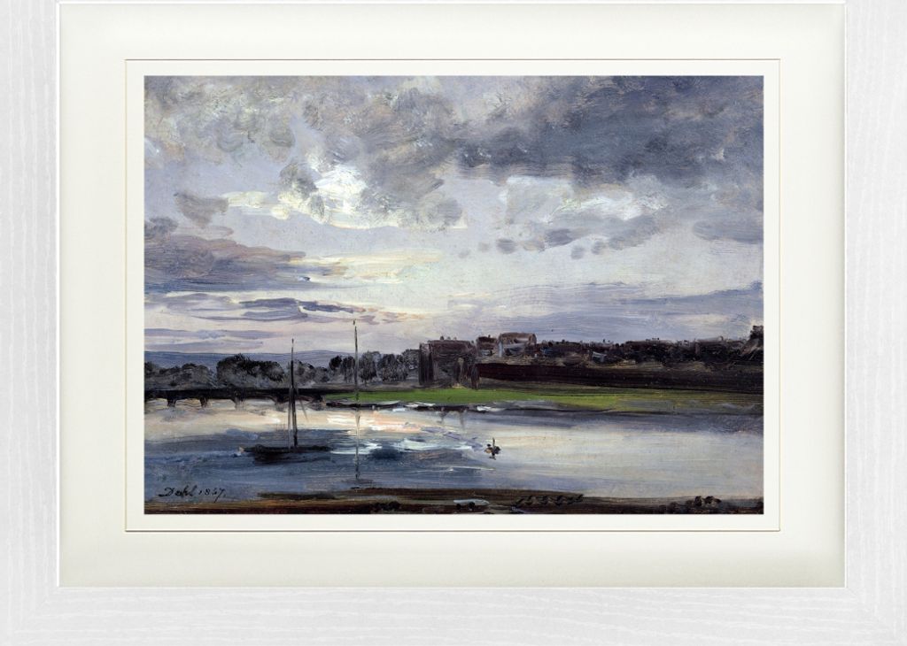 Johan Christian Dahl Gerahmtes Bild Mit Edlem Passepartout | Wand-Bilder | Im Bilderrahmen - Die Elbe Und Dresden-Neustadt Im Abendlicht, 1837 (30 ...