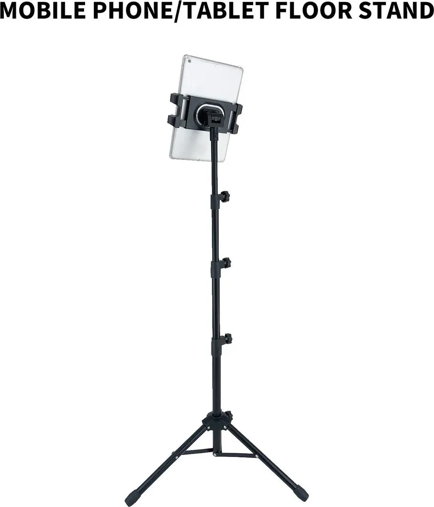 Supporto per tablet e smartphone - Treppiede da pavimento - Regolabile in altezza - Metallo - Per dispositivi da 20-33 cm - Verde oliva - 10