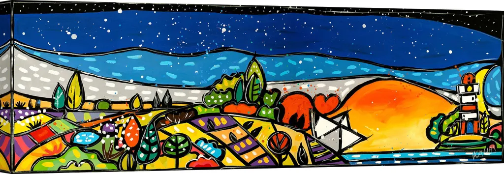 Impression d'Art sur Toile Paysage Coloré Coucher de Soleil Wallas 100x35
