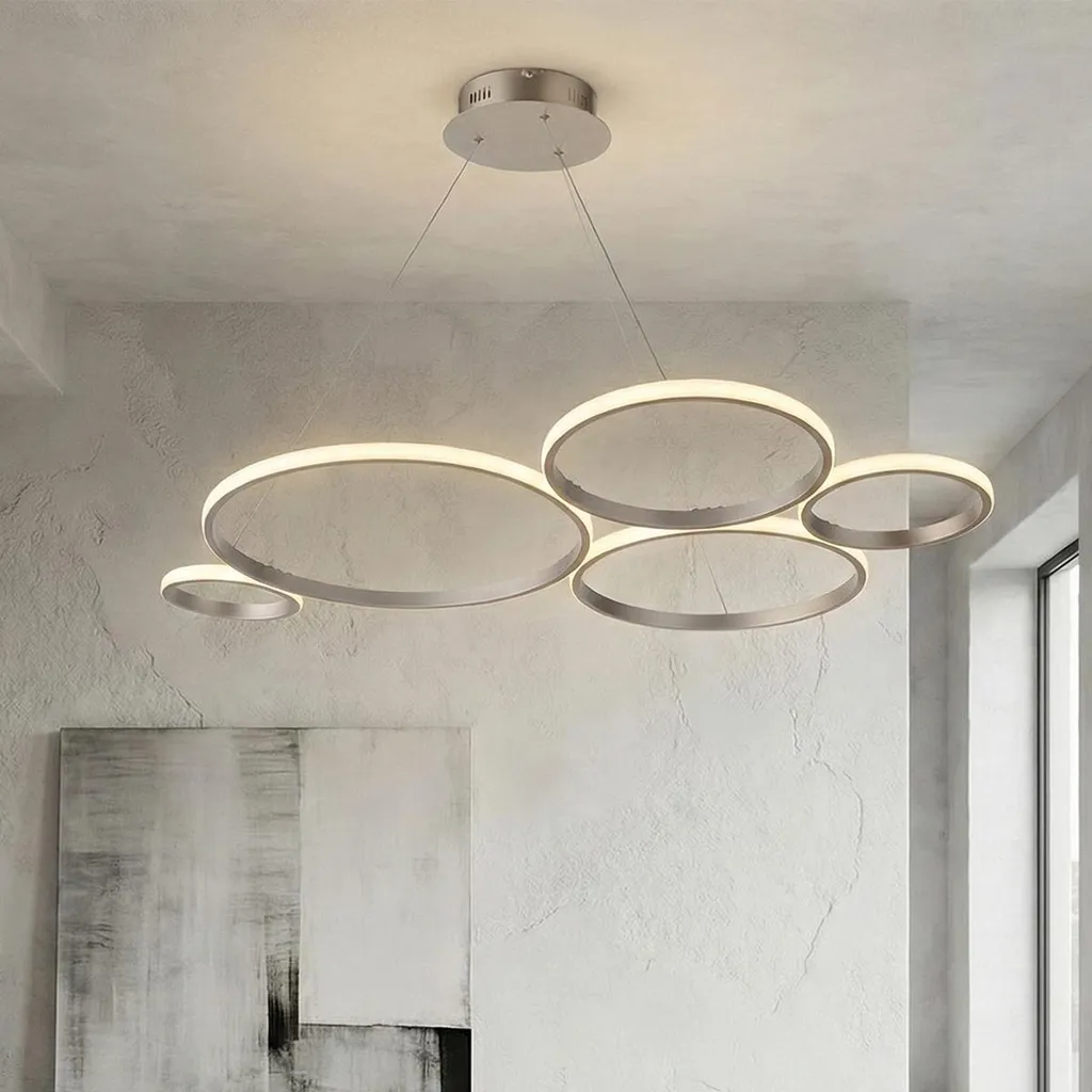 Lustre LED Pois-Argent Métallique - Suspension à Intensité Variable