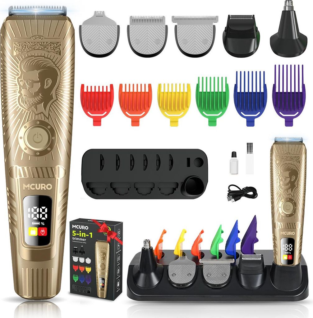 MCURO 5-in-1 Profi-Haarschneider – Leistungsstarker 7500-RPM Trimmer mit Edelstahlklingen, LED-Display, USB-C-Schnellladung, 6 Schnittlängen, vi...