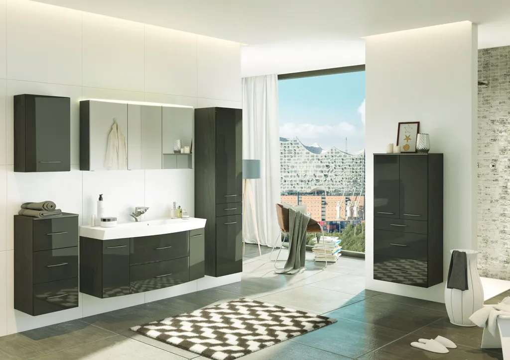Armoire de toilette bois Florida 120cm gris graphite - Miroir triple