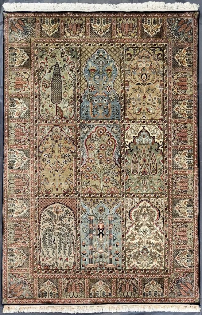 Teppich PASHMINA FELDER | handgeknüpft | Farbe: blau; Größe: 120x180 cm | strapazierfähig und leicht zu reinigen | Wohnzimmer | Schlafzimmer