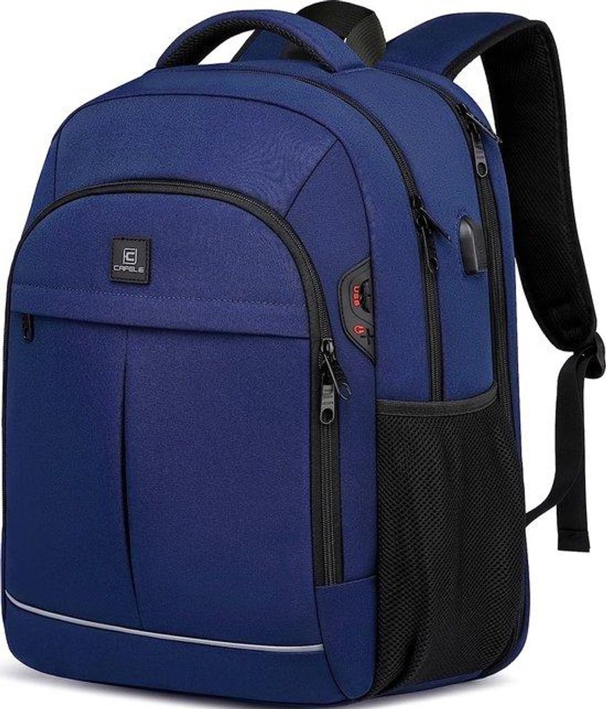 Gepolijste, waterafstotende laptoprugzak, 17,3 Zoll, mittelgroß, grau, USB-Ladefunktion