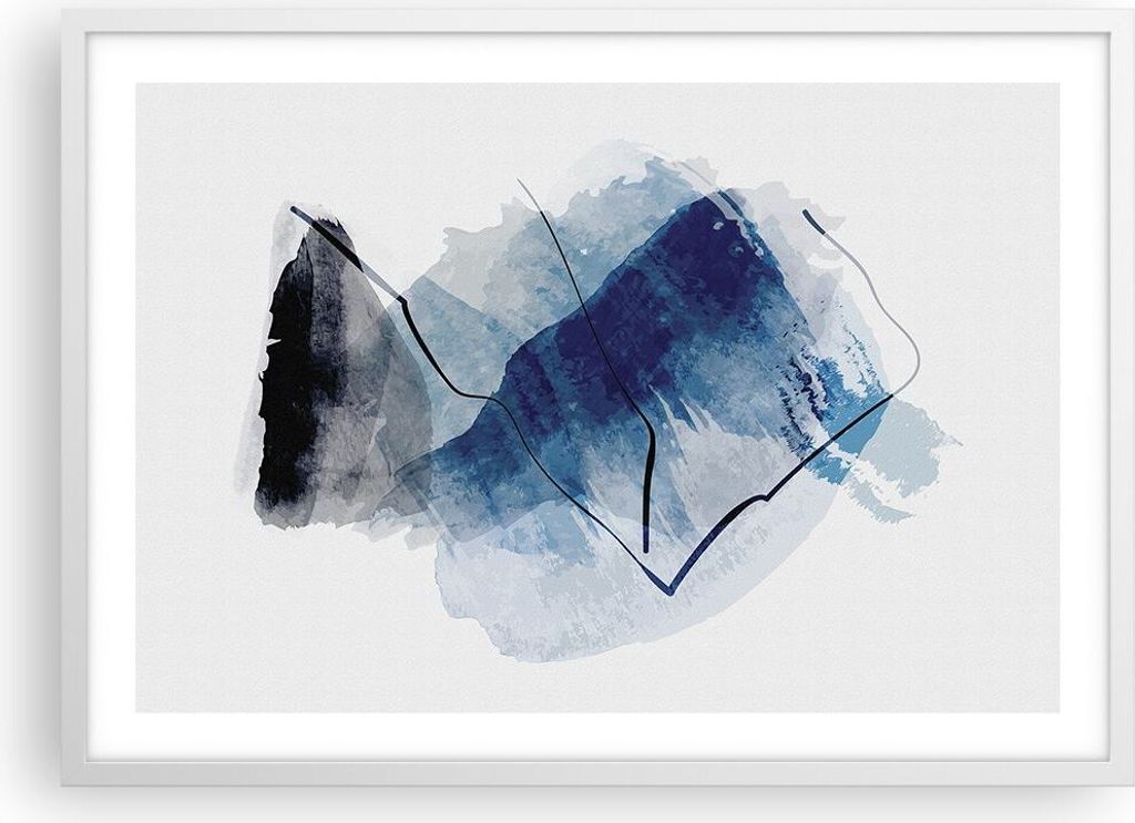 Gerahmtes Poster - Weißer Rahmen - Blau Schwarz Abstraktion - 70x50 cm - Wand Bild - Wanddeko - Wandbilder - Kunstposter - Wandposter - Bilderrahm...