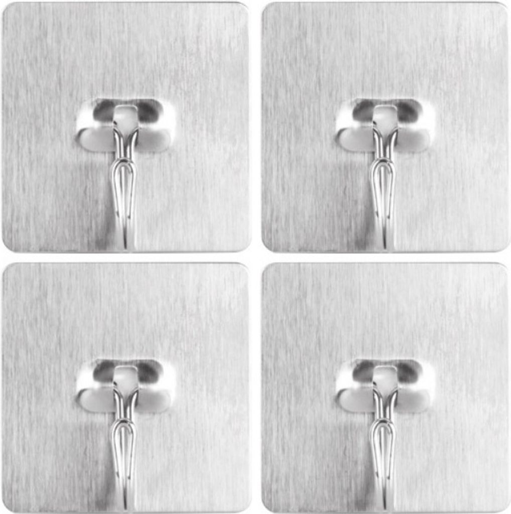 4er Set Handtuchhaken ohne bohren für Bad & Küche - Mehrzweckhaken [selbstklebend] - Handtuchhalter | 50x50 mm Klebehaken aus Edelstahl | Bademan...
