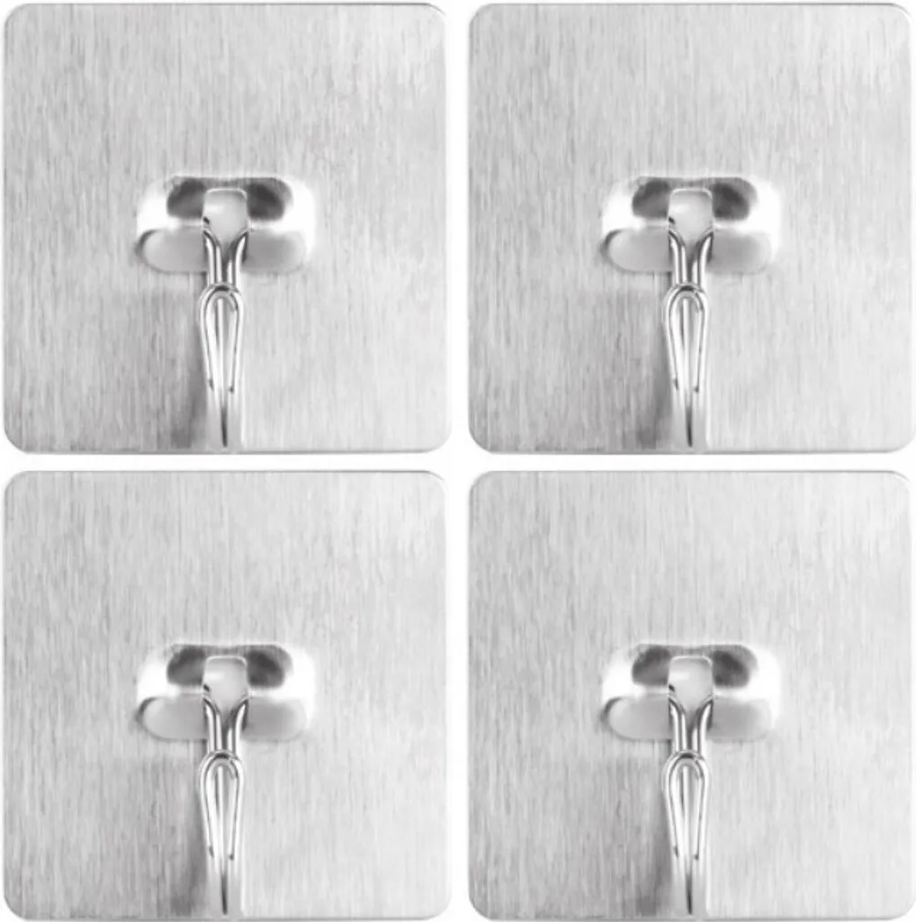 Ganci Portasciugamani Adesivi Cucina e Bagno - Set 4 Pezzi Inox
