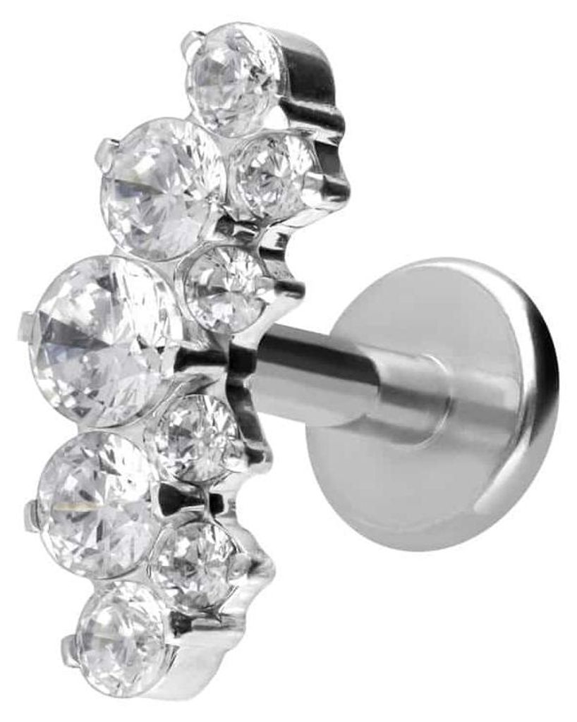 Ohrpiercing, Nasenpiercing Titan Labret mit Innengewinde KRISTALLBOGEN Silber Stablänge: 10mm | Stabstärke: 1,2mm