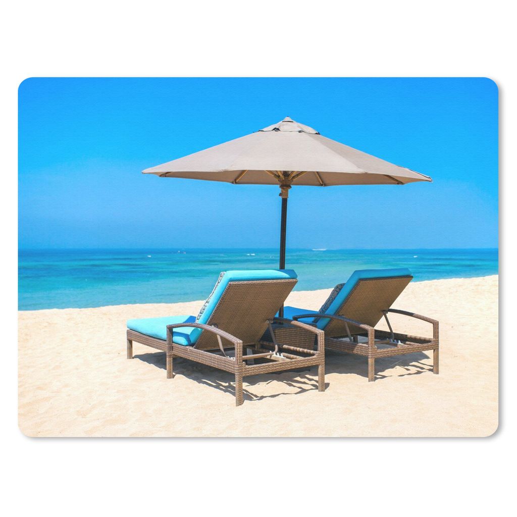 MuchoWow Mauspad Mousepad Strandkorb - Sonnenschirm - Sommer - Meer 23x19 cm - Mousepads - Maus Mat - Pad - Mausunterlage - Schreibtischunterlage...