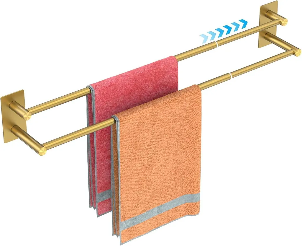 Porte-serviettes mural doré SUS304 extensible sans perçage pour douche