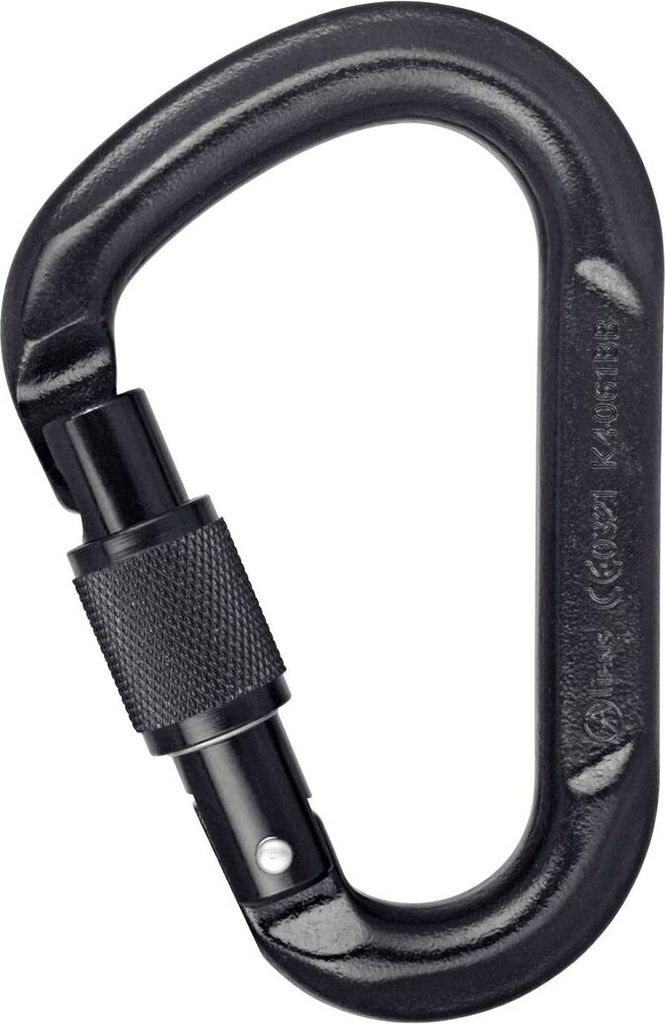 Schwarzer HMS-Karabiner von Aliens; geeignet für Klettern; mit Schraubverschluss und ovaler Form.