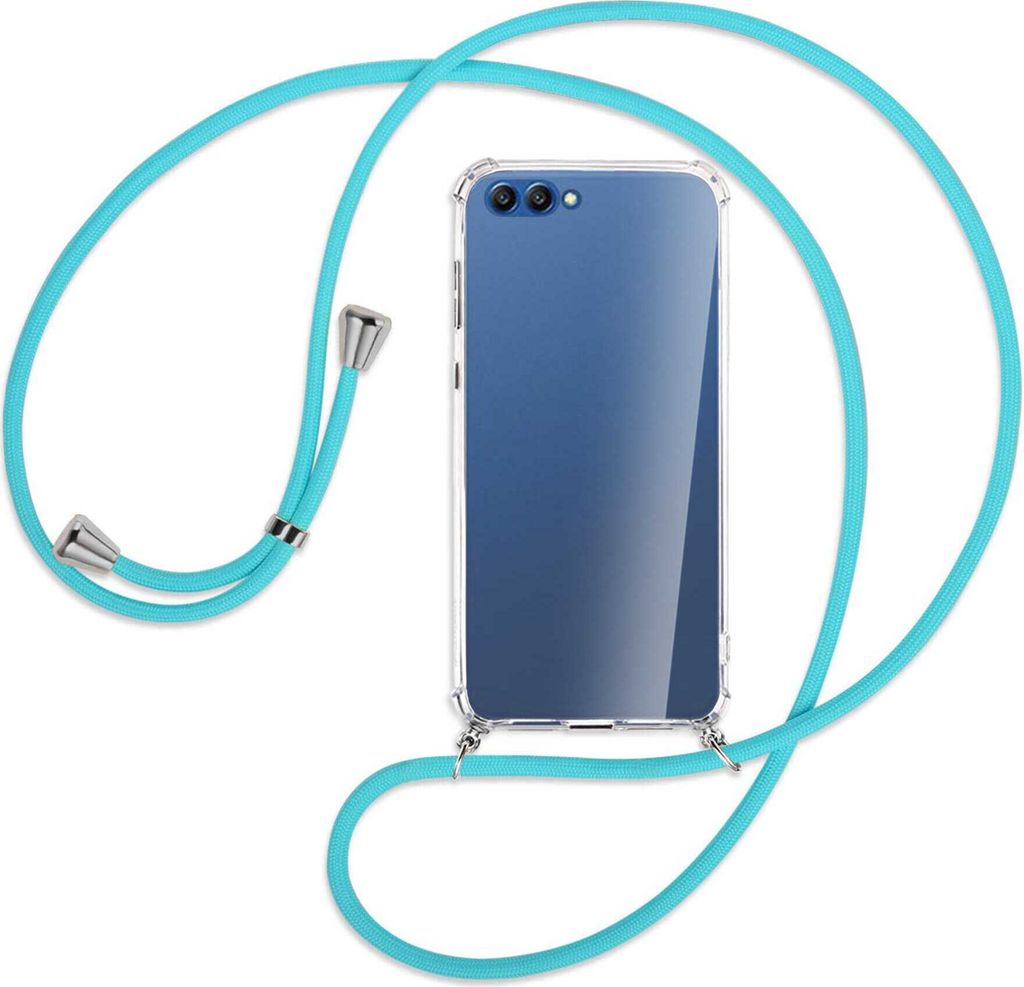 Handykette Backcover-Schutzhülle mit Band (Metall silberfarben) für Honor 10 - türkis