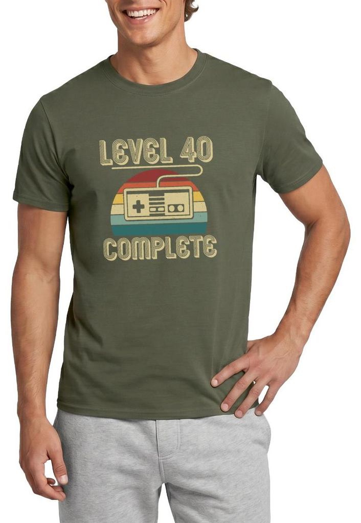 Spreadshirt 40. Geburtstag Level 40 Complete Geburtstagsgeschenk Gamer Männer T-Shirt, S, Militärgrün