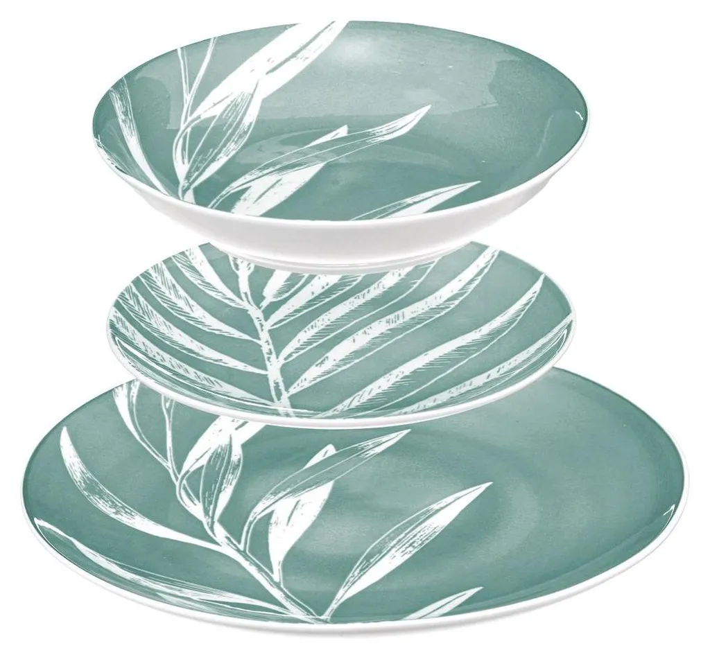 Vaisselle en porcelaine 18 pièces motif feuilles : anti-rayure et durable