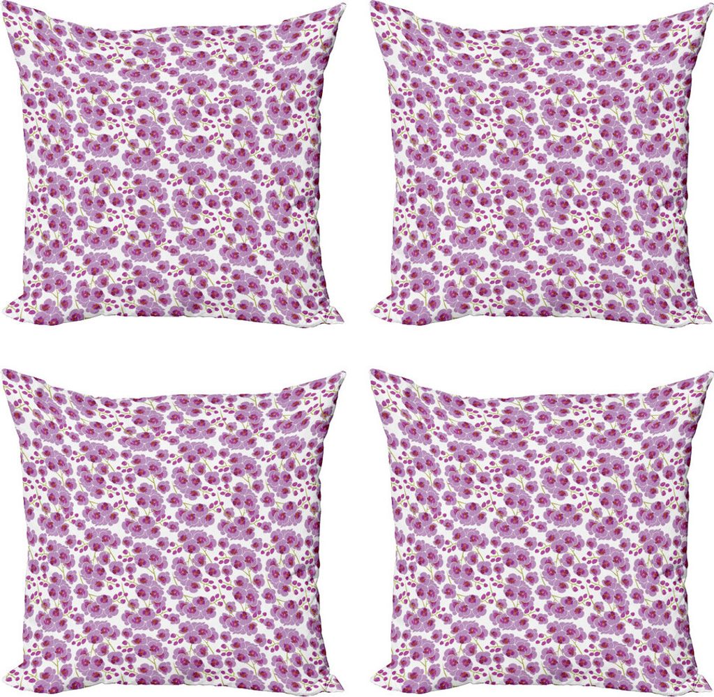 ABAKUHAUS Orchideen Kissenbezug Set (4 Stück), Blumengattungen Wiese, Moderner Doppelseitiger Digitaldruck, 60 cm x 60 cm, Fuchsia Dunkle Magenta