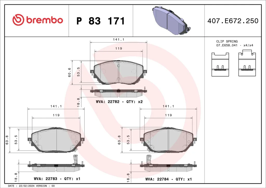 Jeu de plaquettes de frein à disque BREMBO P83171 haute performance