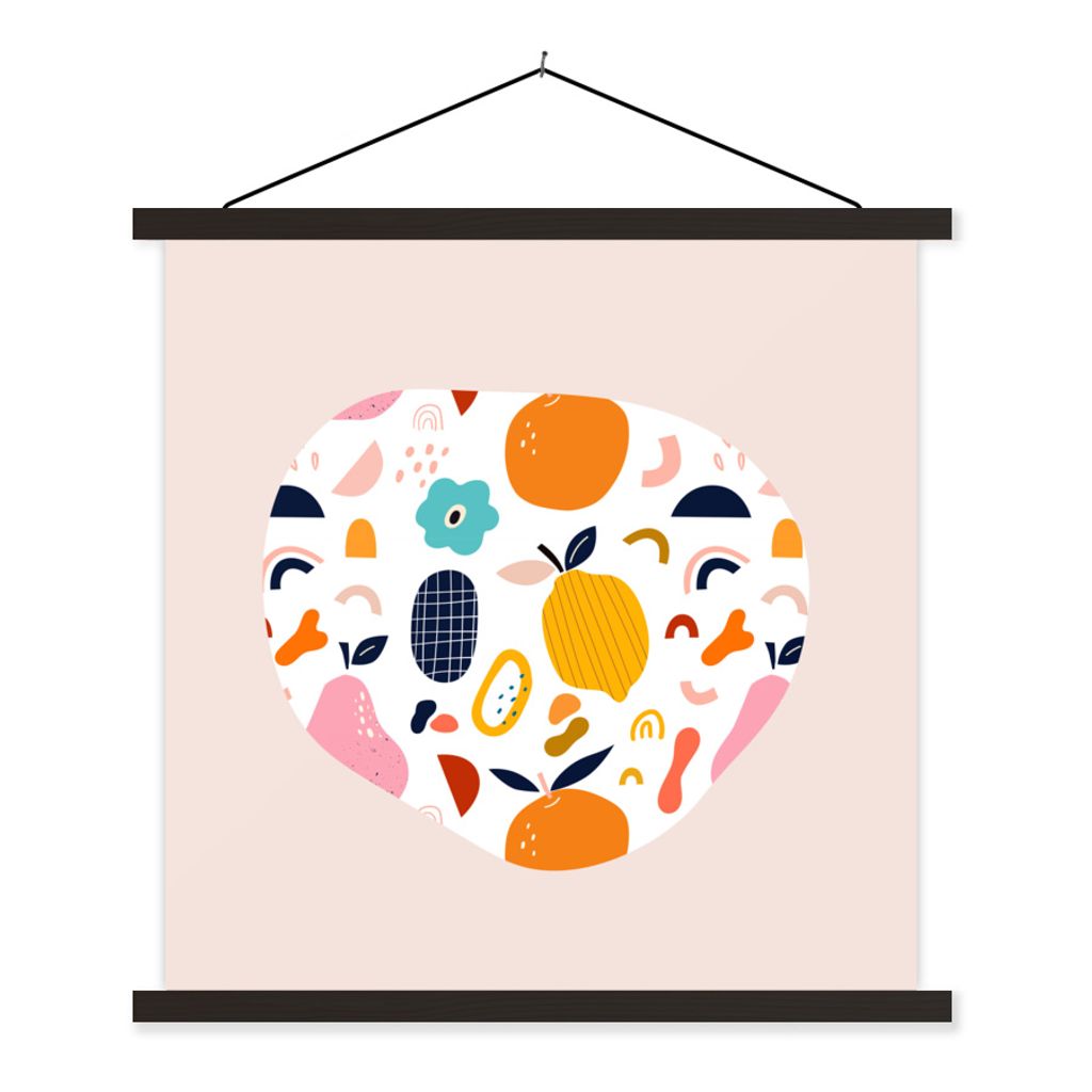 MuchoWow Textilposter Obst - Orange - Lebensmittel - Birnen - Zitrone 90x90 cm mit schwarzem Rahmen - Magnetisches