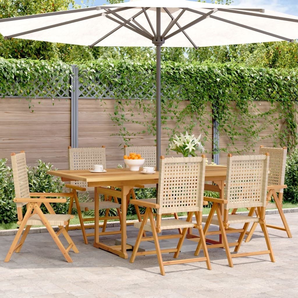 Eleganten-Stil Gartenmöbel Set Balkonmöbel-Set 7-tlg. Garten-Essgruppe Poly Rattan und Massivholz Beige - Gartenmöbelgarnituren Hommie4241398 5p...