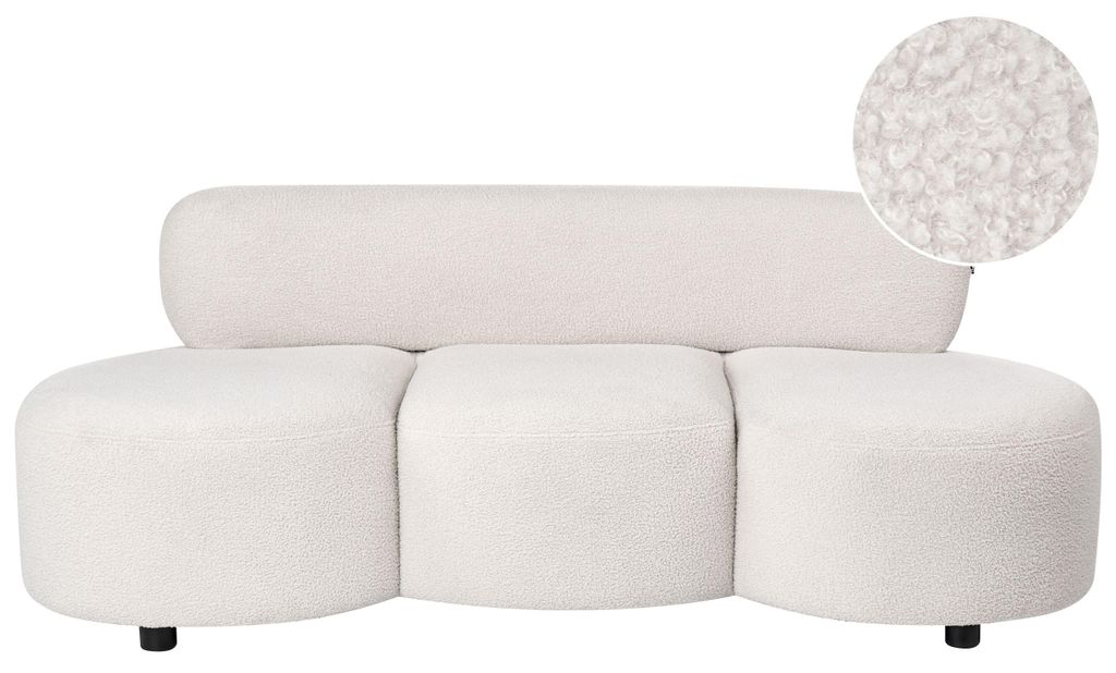 BELIANI 3-Sitzer Sofa Cremeweiß Bouclé Teddy Optik Gepolstert Freistehend Geschwungene Form ohne Armlehnen Retro-Design Wolkensofa Polstersofa