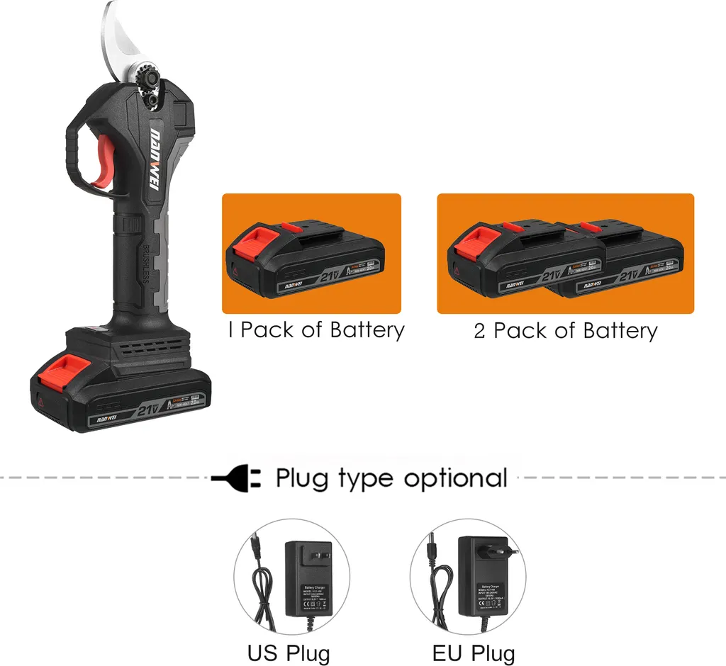Sécateur Électrique 21V sans Fil avec Batterie 10Ah et Lame de Rechange