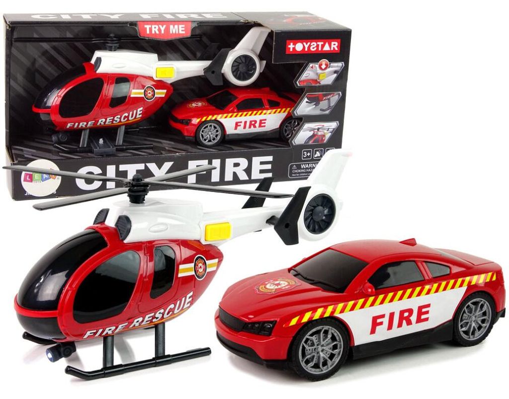 Leantoys Hubschrauber Auto Feuerwehr Fahrzeug Set Sound