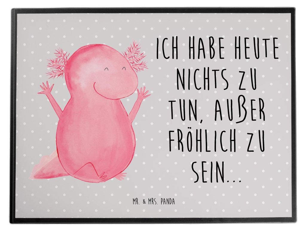 Mr. & Mrs. Panda Schreibunterlage Axolotl Hurra - Grau Pastell - Geschenk, schreibtischunterlagen, Motivation, Fröhlich, schreibtischunterlage, ma...