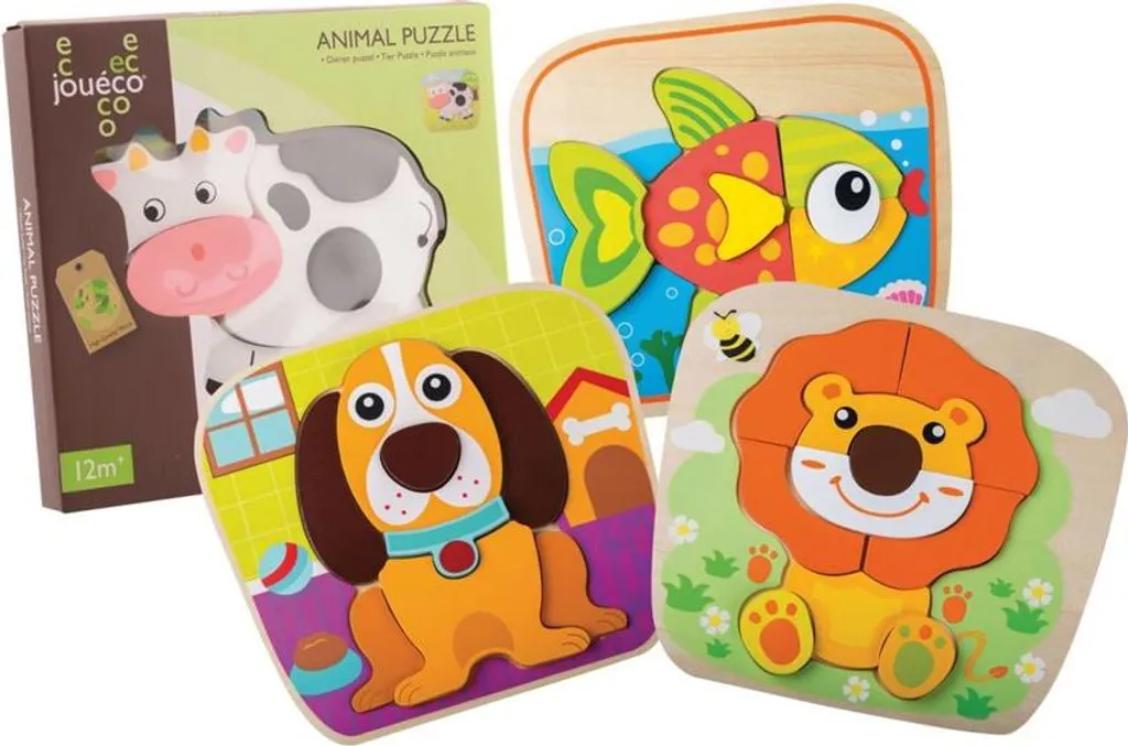 Jouéco Animaux en bois Puzzle - Jouet éducatif ludique dès 24 mois
