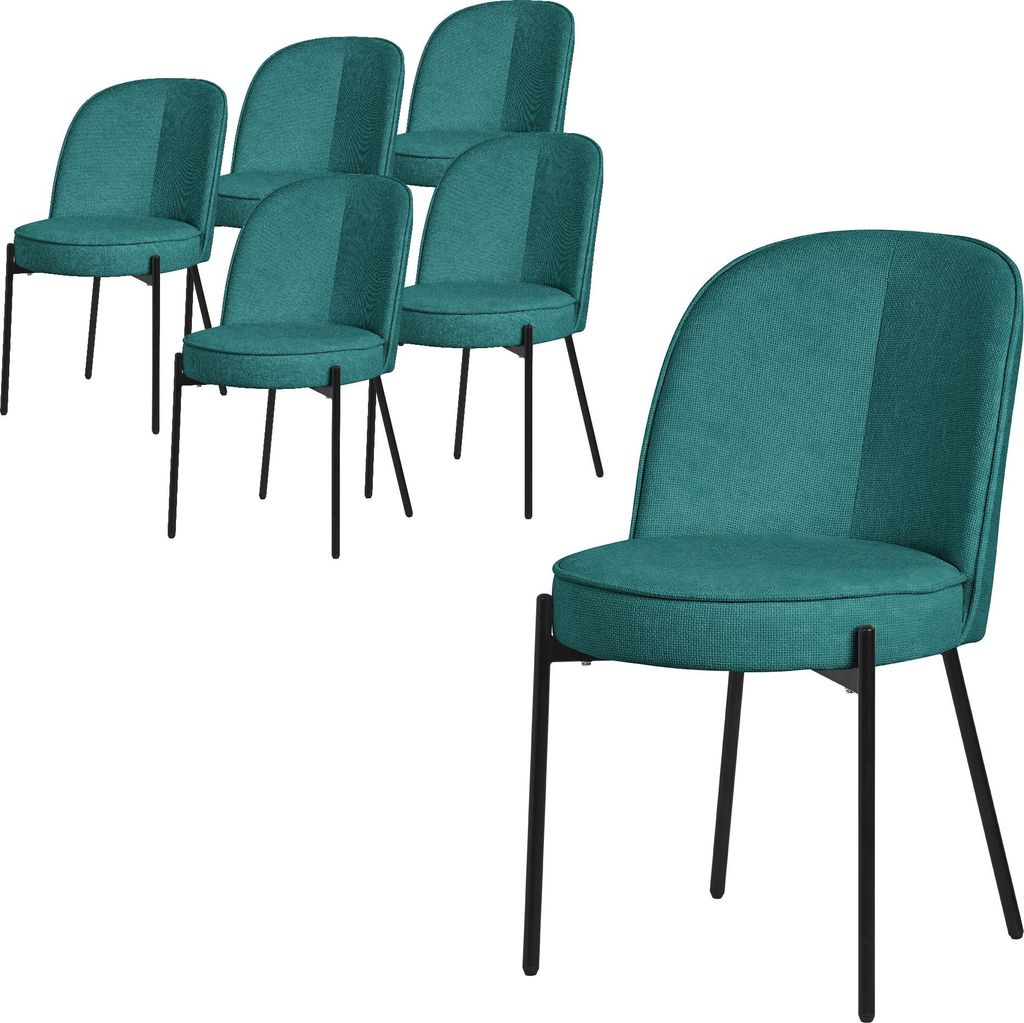ML-Design Esszimmerstühle 6er Set Petrol Küchenstühle aus Polyester mit Metallbeinen Wohnzimmerstühl mit Rückenlehne Polsterstühle für Esszi...