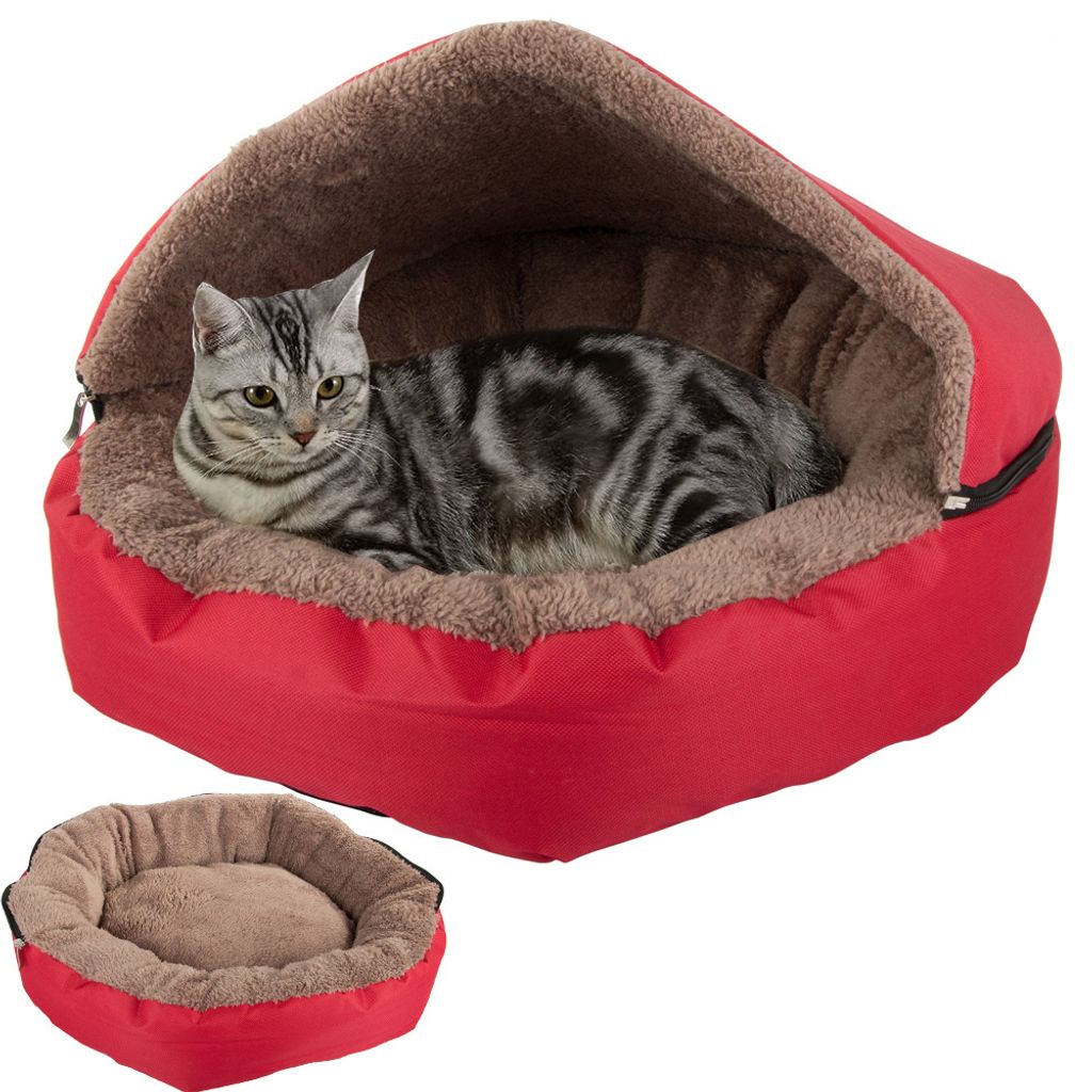 Hundebett Katzenbett Haustierbett Kuschelbett Bett Hundekorb Kissen, Farbe:Rot