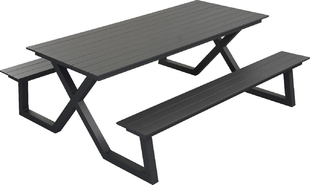 Inko Cebu Sitzgruppe Tisch mit 2 Bänken Alu Picknickbank 200x174x75 cm 2 Farben zur Wahl