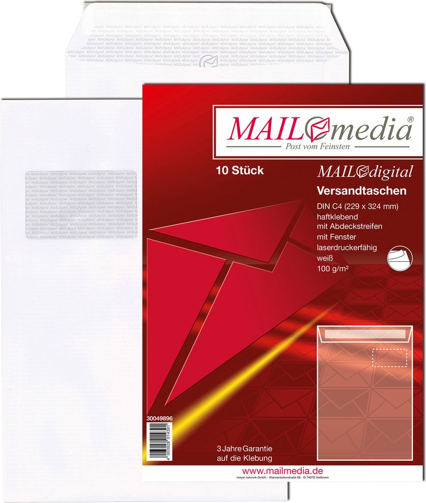 Briefumschläge MailDigital weiß, DIN C4, 100 g/qm, haftklebend