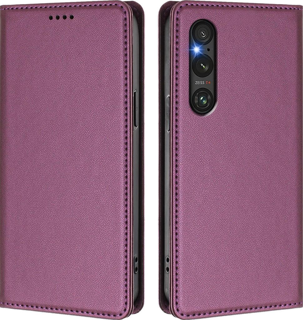 Handyhülle für Sony Xperia 1 V, Kunstleder Klapphülle Stoßfeste Magnetische Hülle mit Ständer Lila