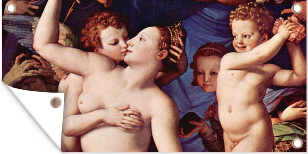 MuchoWow 80x40 cm Outdoor-Poster Gartendeko Sichtschutz Garten Poster für den Garten Venus, Amor, Torheit und Zeit - Leonardo da Vinci