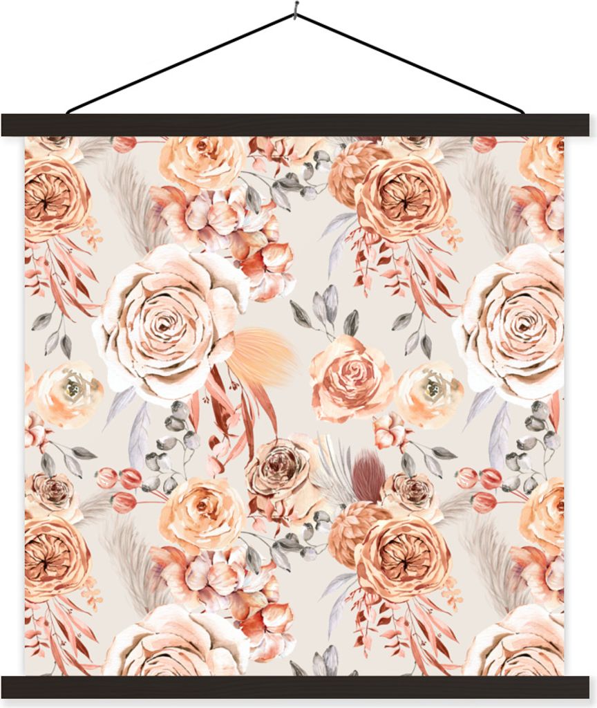 MuchoWow Textilposter Rosen - Gold - Chic 40x40 cm mit schwarzem Rahmen - Fotos