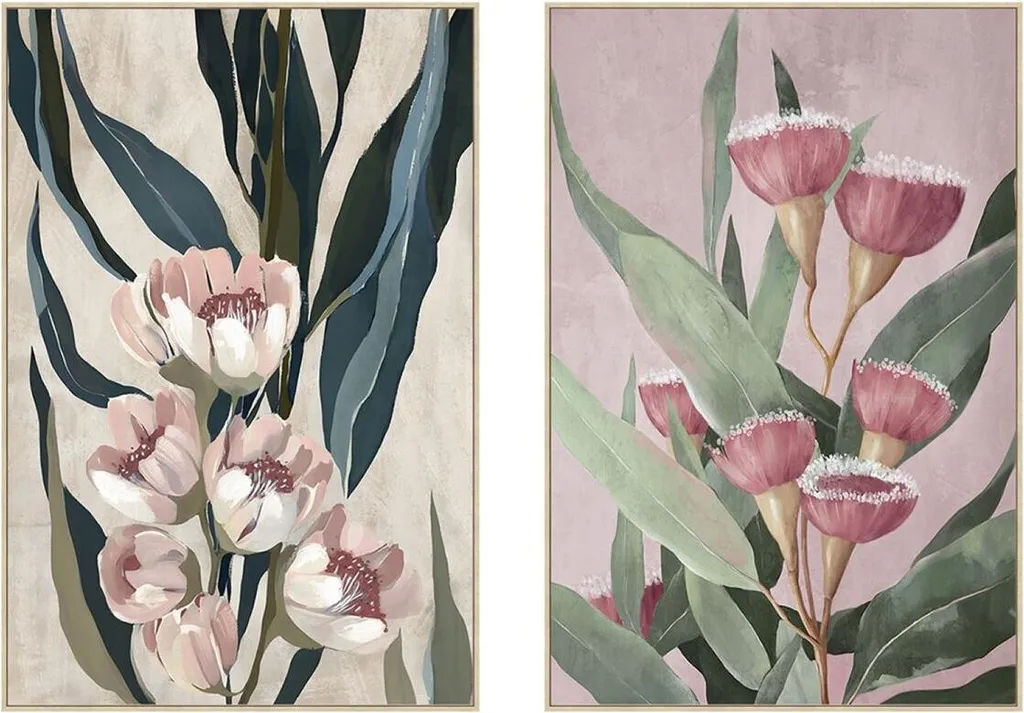 Tableau de Décoration Murale Salon Vert Rose ESPRIT Blomster Moderne