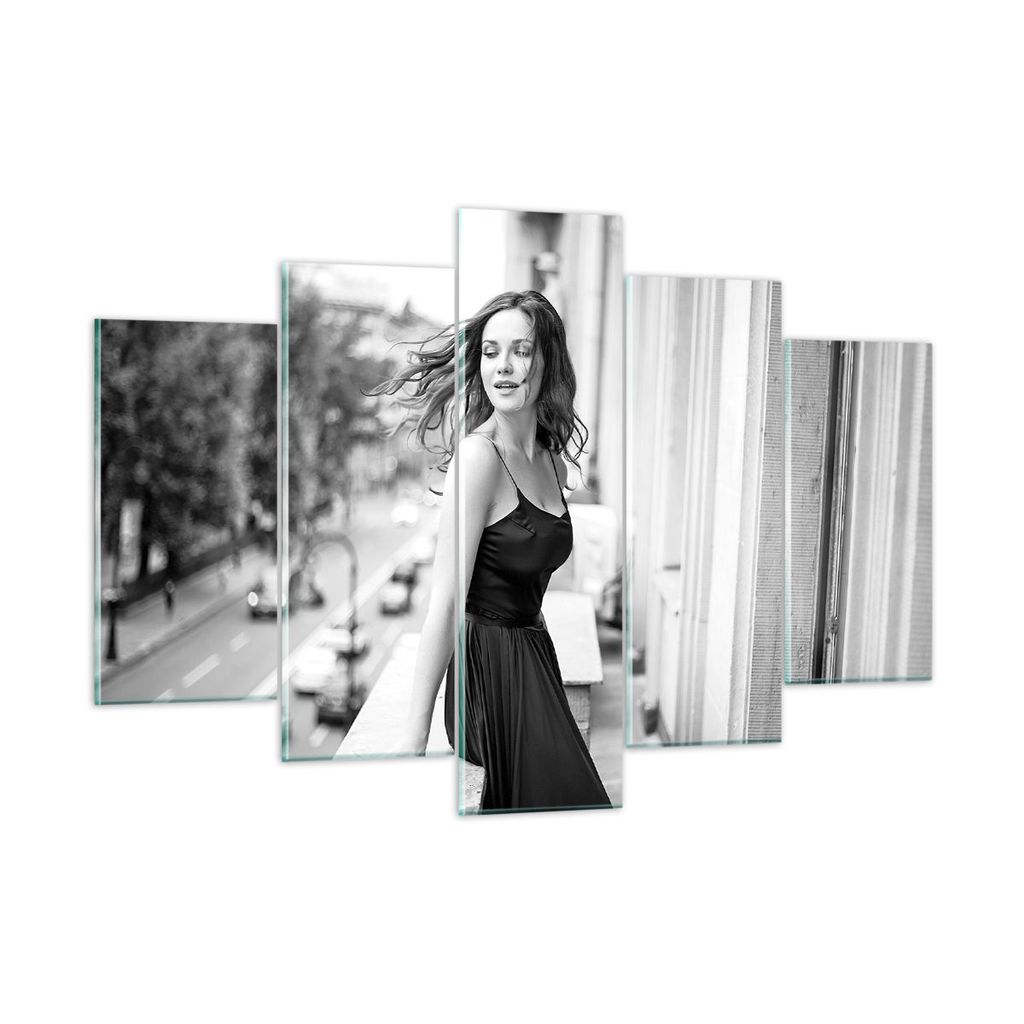 Bilder auf glas - 5 Teile - Frau Balkon Straße - 150x100cm - Glasbilder - Wandbilder - Bilder - zum Aufhängen bereit - Wanddekoration aus Glas - ...