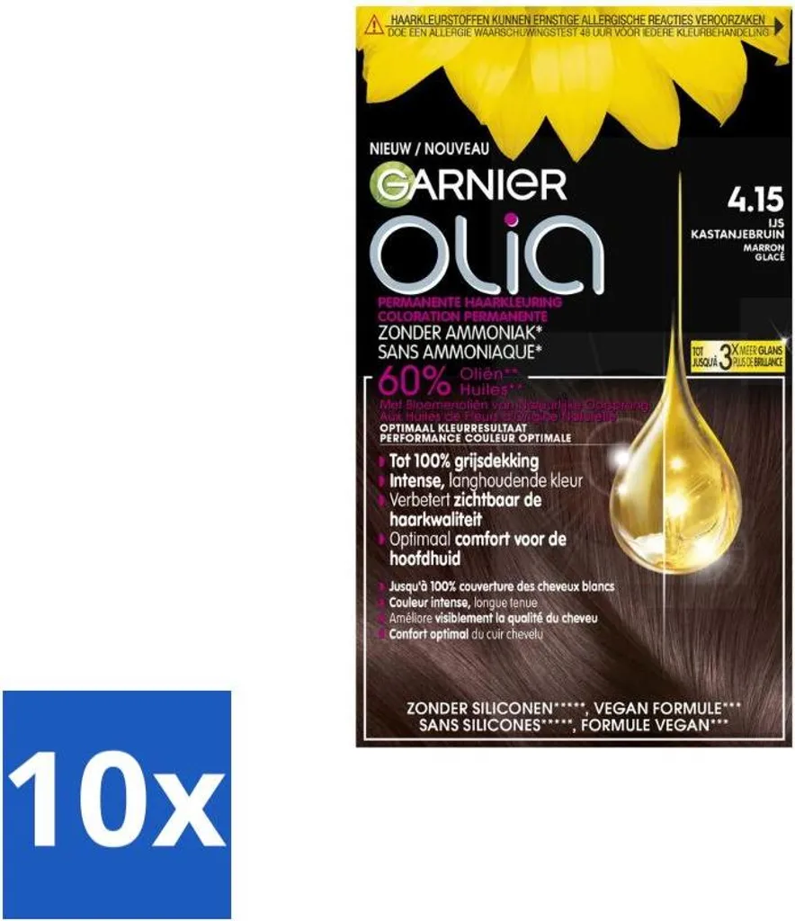 Garnier Olia 4.15 Coloration sans Ammoniaque : Adieu Cheveux Gris - x10