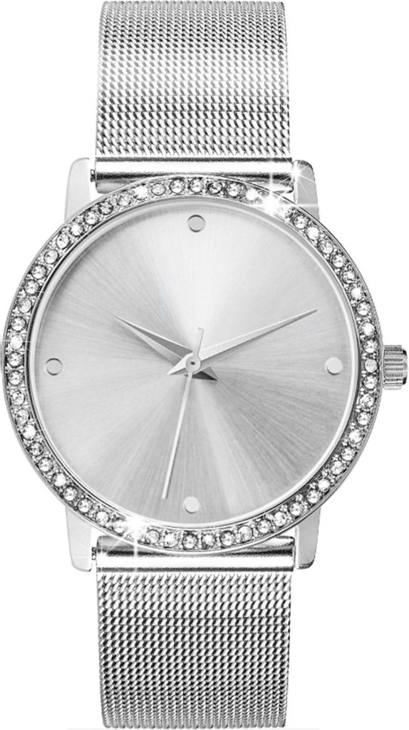 Damen Armbanduhr silber Zirkonia Edelstahl Milanaise Mesh Produktbild 1
