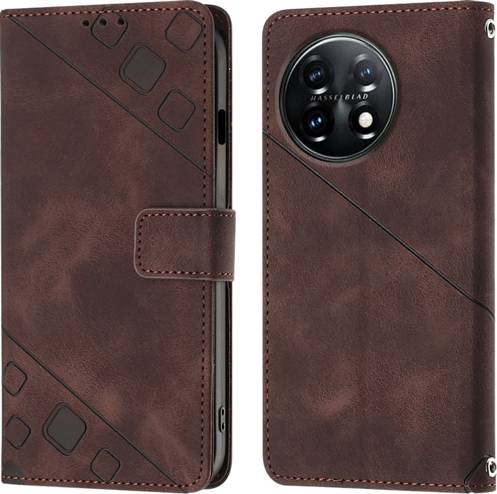 Hülle für OnePlus 11 Prägung Flip Leder Brieftasche Schutzhülle mit Ständer Braun