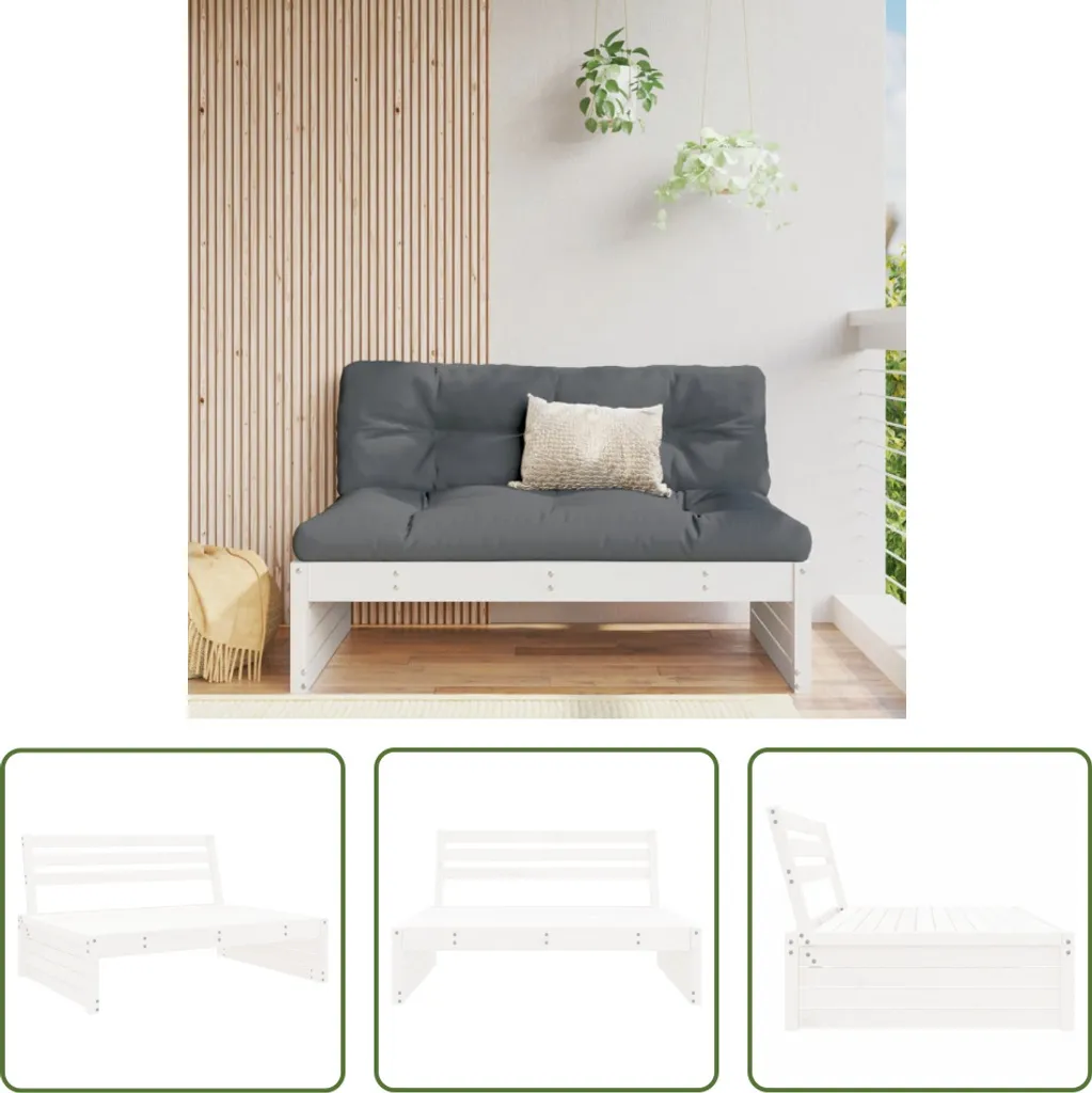 The Living Store Divano da centro giardino bianco 120x80 cm in legno di pino massiccio
