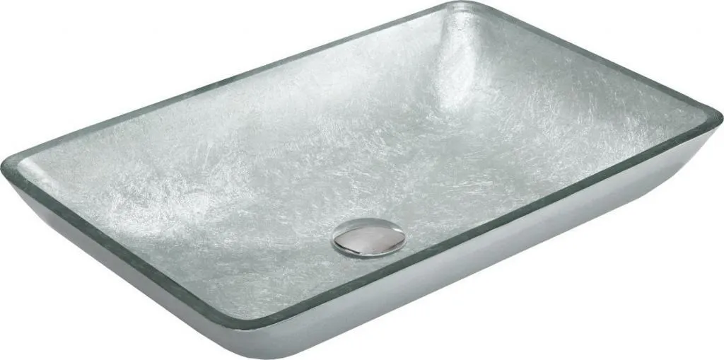 Lavandino Vetro Argento Mexen Megan 56x36 cm | Lavabo Moderno Senza Foro